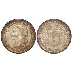 Bogota, Colombia, 50 centavos, 1885, fineness 0.500.
