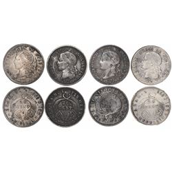 Lot of 4 Medellin, Colombia, 20 centavos, various dates: 1876 (two varieties), 1877 and 1882.