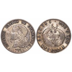 Medellin, Colombia, 20 centavos, 1885, fineness 0.835/500.