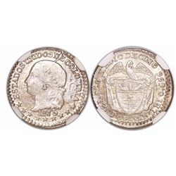 Popayan, Colombia, 1/2 decimo, 1875, fineness 0.666, encapsulated NGC AU 58.
