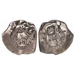 Costa Rica (Central American Republic), 2 reales, 1846JB counterstamp (Type V) on a Potosi, Bolivia,