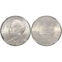 Cuba, 1 peso, 1953, Martí centennial, encapsulated NGC MS 64.