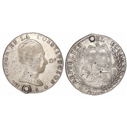 Quito, Ecuador, 4 reales, 1845MV-A, rare one-year type.