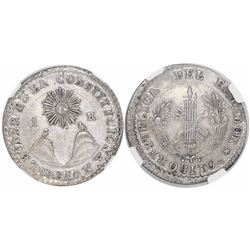Quito, Ecuador, 1 real, 1840MV, rare, encapsulated NGC AU 58, with WINGS silver sticker, finest know