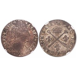 France (Nantes mint), 1/4 ecu, Louis XIV, 1707T, encapsulated NGC XF 45.