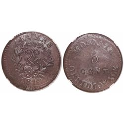 Antwerp under France (Napoleonic siege coinage), copper 5 centimes, 1814, wide LL, JLGN on ribbon, e