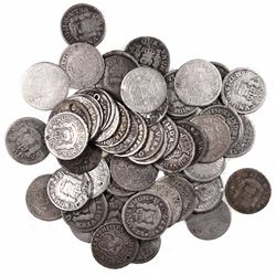 Large lot of 57 Mexico City, Mexico, pillar 1/2 reales, Philip V through Charles III, various dates.
