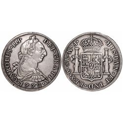 Mexico City, Mexico, bust 8 reales, Charles III, 1772FM, initials facing rim.