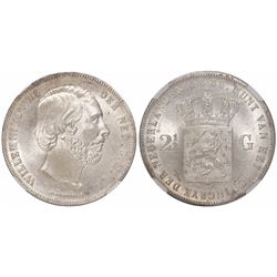 Netherlands (Kingdom), 2-1/2 gulden, Willem III, 1858, encapsulated NGC MS 64, finest known in NGC c