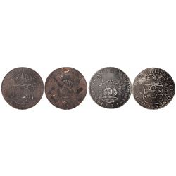 Lot of 2 Lima, Peru, pillar 8 reales, Charles III, 1771JM, both salvaged.
