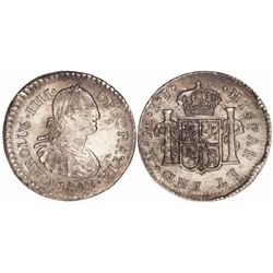 Lima, Peru, bust 1/2 real, Charles III, 1802IJ.