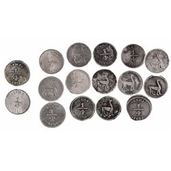 Lot of 16 Lima, Peru, 1/4R, various dates: 1826, 1828, 1830/28, 1833, 1835, 1845 (2), 1850, 1855 (5,