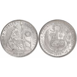 Lima, Peru, 1 sol, 1869YB, Arabic 1 in date.