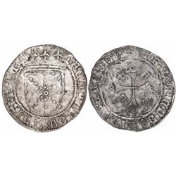 Pamplona, Spain, 1 real, Ferdinand II (King of Navarre, 1512-1516), crowns in upper-left and lower-r