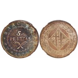 Barcelona, Spain, Jose Napoleon, 5 pesetas, 1809, encapsulated NGC AU 53.