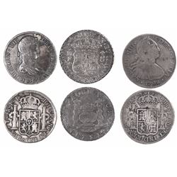 Lot of 3 Spanish colonial milled 8 reales (pillar and busts): Mexico, Ferdinand VI, 1751MF; Mexico,