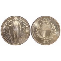Switzerland, 5 francs, 1934-B, Shooting Festival commemorative (Fribourg), encapsulated PCGS MS66 (o