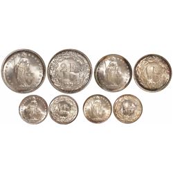 Lot of 4 Switzerland minors in old holders: 2 francs, 1944-B, NGC MS 66; 1 franc, 1947-B, NGC MS 67;