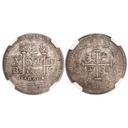 Caracas, Venezuela, 2 reales, Ferdinand VII, "1818" date (struck in 1830, the date rendered with 1R-