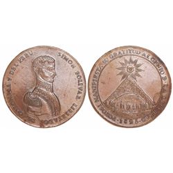 Potosi, Bolivia, large copper medal, 1825, Bolivar, rare metal for issue.
