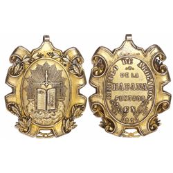 Havana, Cuba, gold-washed silver medalet, 1879, Circle of Lawyers in Havana, rare, ex-Roehrs.