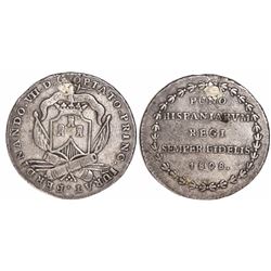 Puno, Peru, 1R-sized silver proclamation medal, Ferdinand VII, 1808, rare.