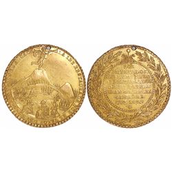 Cuzco, Peru, 8 pesos-sized gold medal, 1839, victory by General and President Agustin Gamarra over t