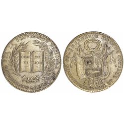 Lima, Peru, gold 4E-sized proclamation medal, 1856, Constitution / National Convention, very rare.