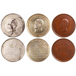 Lot of 3 Lima, Peru, large medals, 1890, San Martin, one in gilt silver, one in silver and one in co