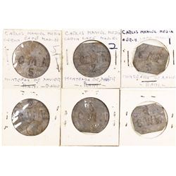 Set of 3 Santo Domingo, Dominican Republic, base-metal token 1, 2 and 5 cents, "CMM" (Carlos Manuel