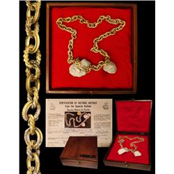 Complete gold "wedding" chain, uncleaned with shells attached, 74 links, 291.13 grams total, housed