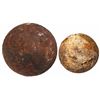 Image 1 : Lot of 2 small iron cannonballs (one broken off a barshot), encrusted with coral.