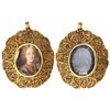 Image 1 : Gold filigree pendant (22K?) featuring a young Peter the Great of Russia in watercolor on vellum lai