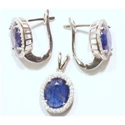 STERLING SILVER SAPPHIRE(9.45CT) EARRING AND RING