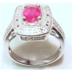 STERLING SILVER RUBY & DIAMOND RING