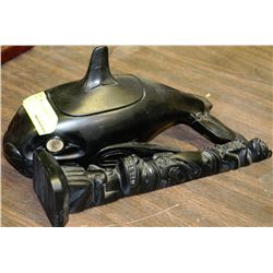 LOT OF 2 STONE CARVINGS INCL. WHALE AND TOTEM POLE