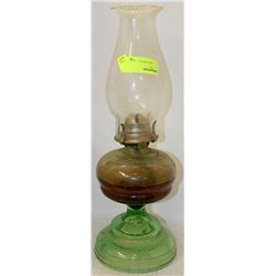 ANTIQUE OIL LAMP WITH GREEN BASE