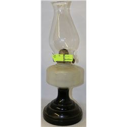 ANTIQUE OIL LAMP WITH BLACK BASE