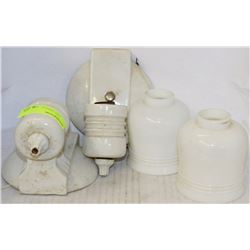 SET OF ANTIQUE CERAMIC LIGHT FIXTURES INCL. MILK