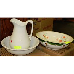 LOT OF ANTIQUE 3 WASH BASIN AND PITCHER.*PITCHER