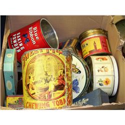 BOX OF ASSORTED VINTAGE TINS