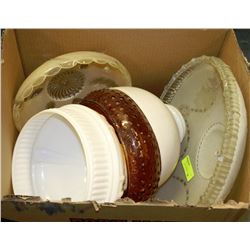 BOX OF VINTAGE LAMP SHADES W/ ONE CHANDALIER SHADE