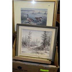 BOX WITH ESTATE FRAMED PICTURES INCLUDING