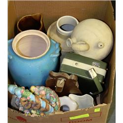 ESTATE BOX OF HOUSEHOLD DECOR AND RADIO