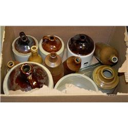 ESTATE BOX OF ANTIQUE LIQUOR DECANTERS INCLUDING