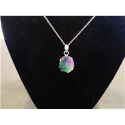 MULTI COLORED DRUZY AGATE PENDANT & CHAIN