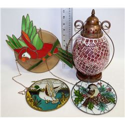 GLASS AND COPPER TEA-LIGHT AND STAINED GLASS