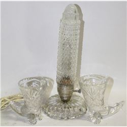 VINTAGE CRYSTAL LAMP & TWO PINWHEEL CRYSTAL HORNS