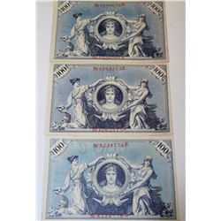 3- 1908 GERMAN 100 MARKS BANK NOTES