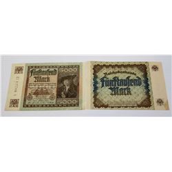 2-GERMAN 1923 5000 MARKS UNCIRCULATED BANK NOTES